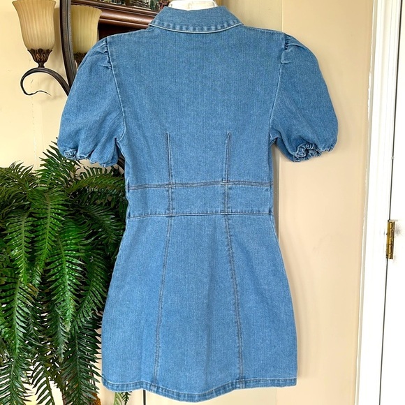 Brand New The Fifth Label Denim Jean Dress Puff Sleeve Button Front Blue Mini - Picture 12 of 16